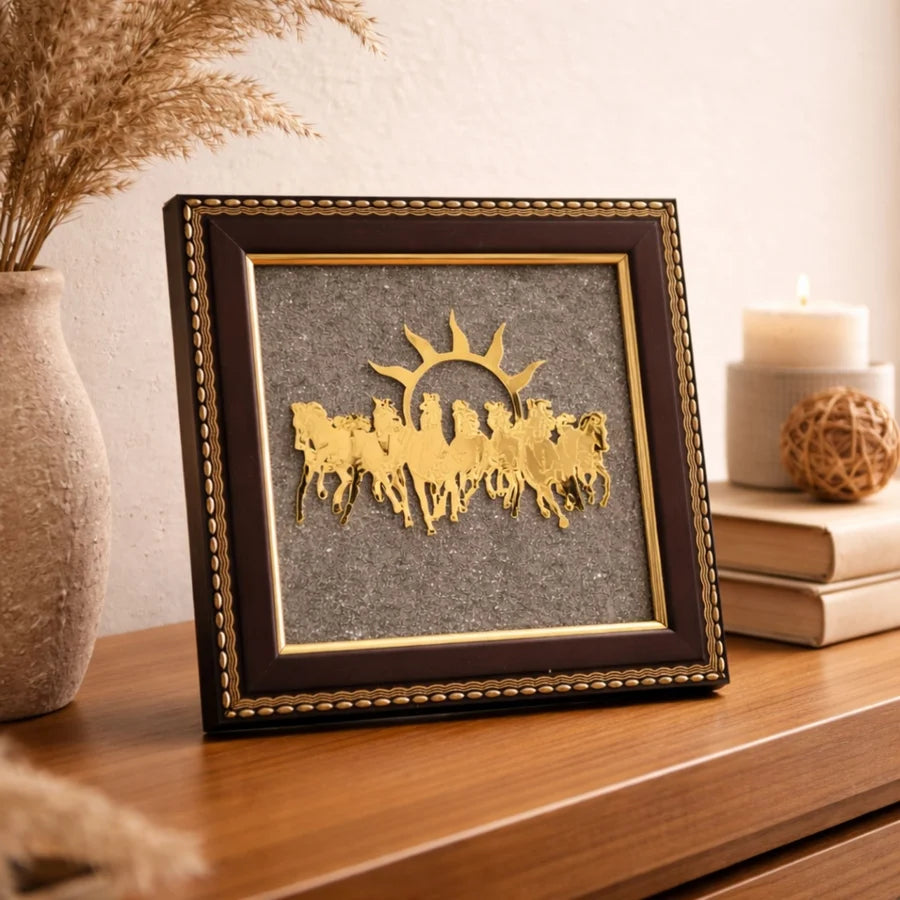 7 Horses Pyrite Frame for Vaastu