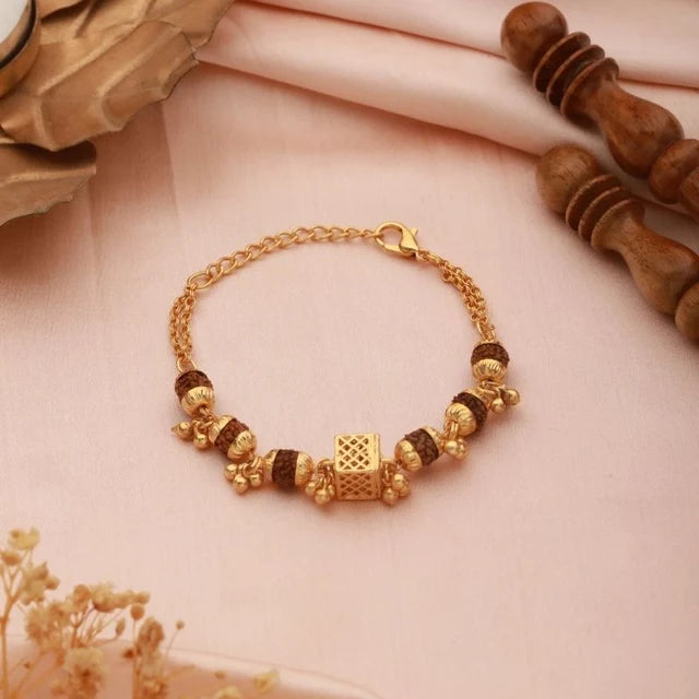 Gold Plated Cubio Rudraksha Bracelet For Women