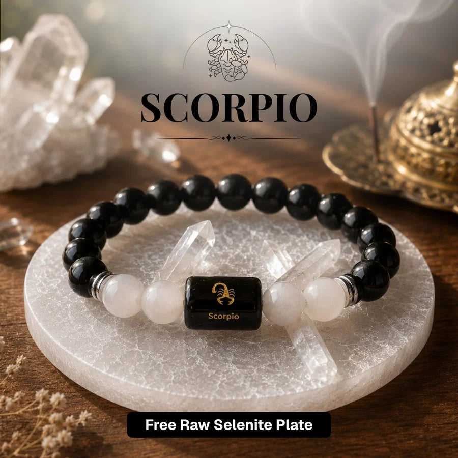 Black Obsidian & Milky Quartz Zodiac Band for Scorpio (वृश्चिक राशि)