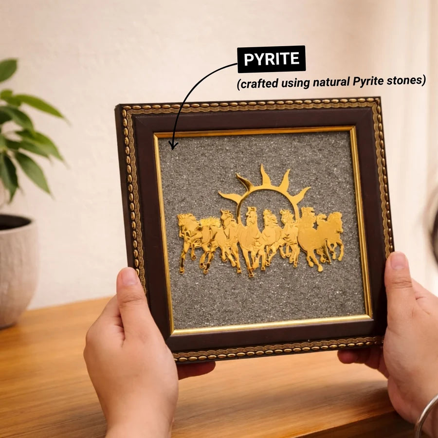 7 Horses Pyrite Frame for Vaastu