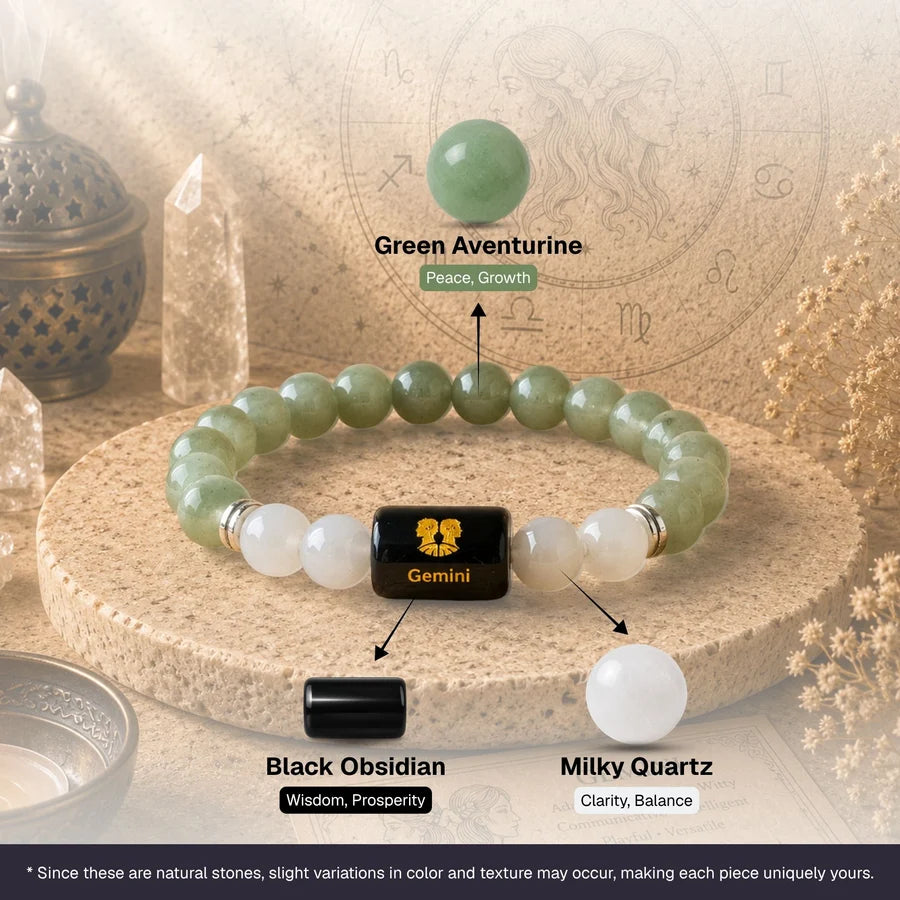 Green Aventurine & Milky Quartz Zodiac Band for Gemini (मिथुन राशि)Green Aventurine & Milky Quartz Zodiac Band for Gemini (मिथुन राशि)