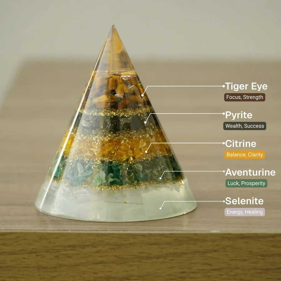 Money Magnet Conical Pyramid with Selenite Base for Vaastu