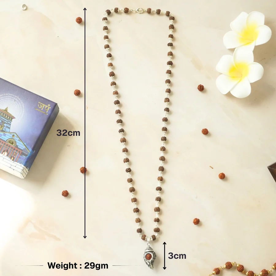 Silver Plated Shiv Shankh Rudraksha Mala