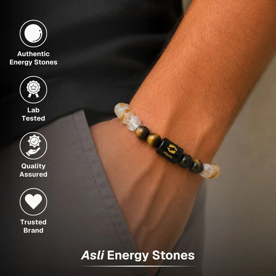 Citrine & Tiger Eye Zodiac Band for Pisces (मीन राशि)