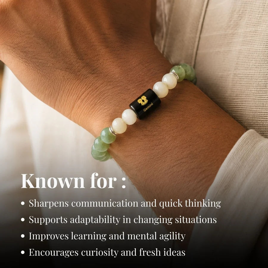 Green Aventurine & Milky Quartz Zodiac Band for Gemini (मिथुन राशि)Green Aventurine & Milky Quartz Zodiac Band for Gemini (मिथुन राशि)