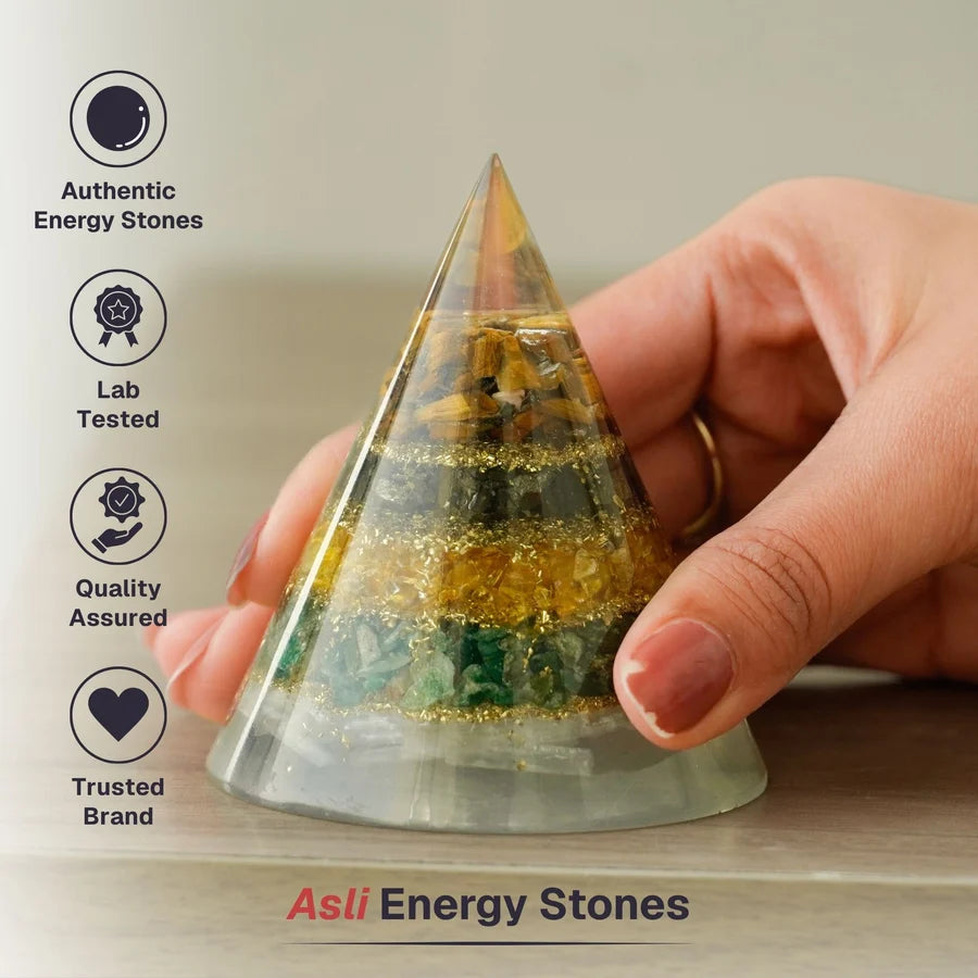 Money Magnet Conical Pyramid with Selenite Base for Vaastu
