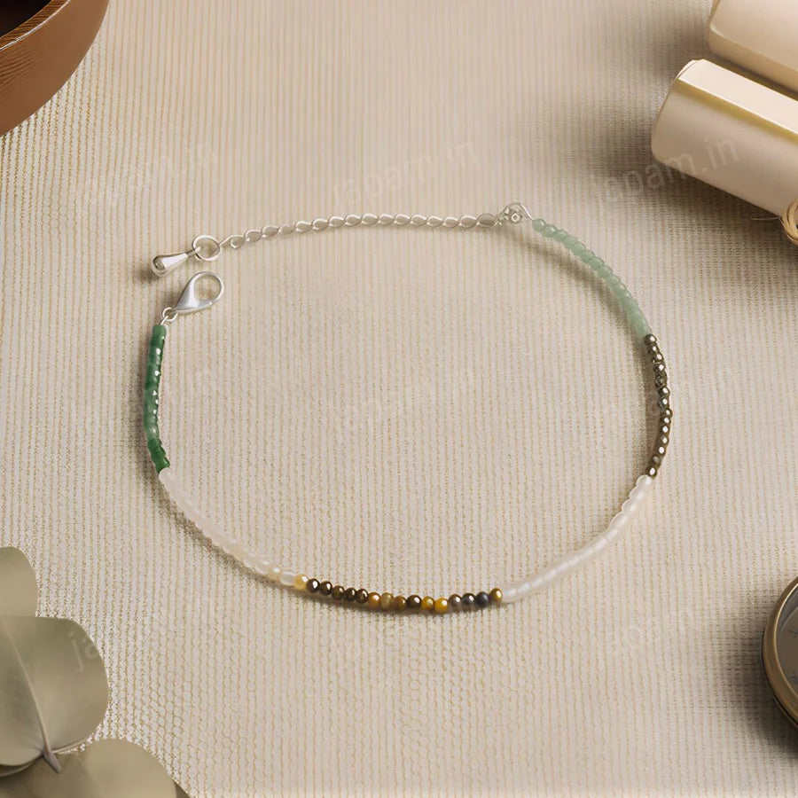 Dhanlabh Anklet with Pyrite, Tiger Eye, Citrine, Aventurine, Sphatik & Jade Beads